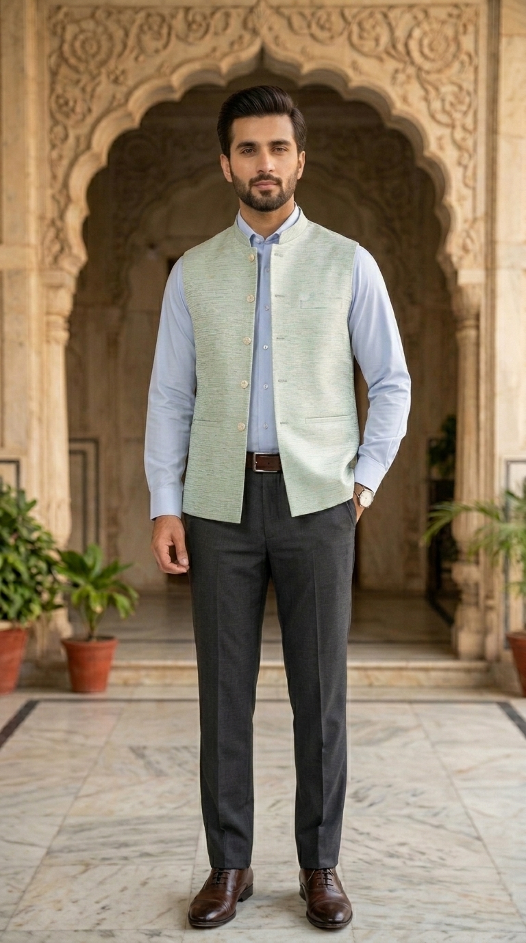Fancy Textutured Sky Blue Royal Waistcoat Men - Image 2